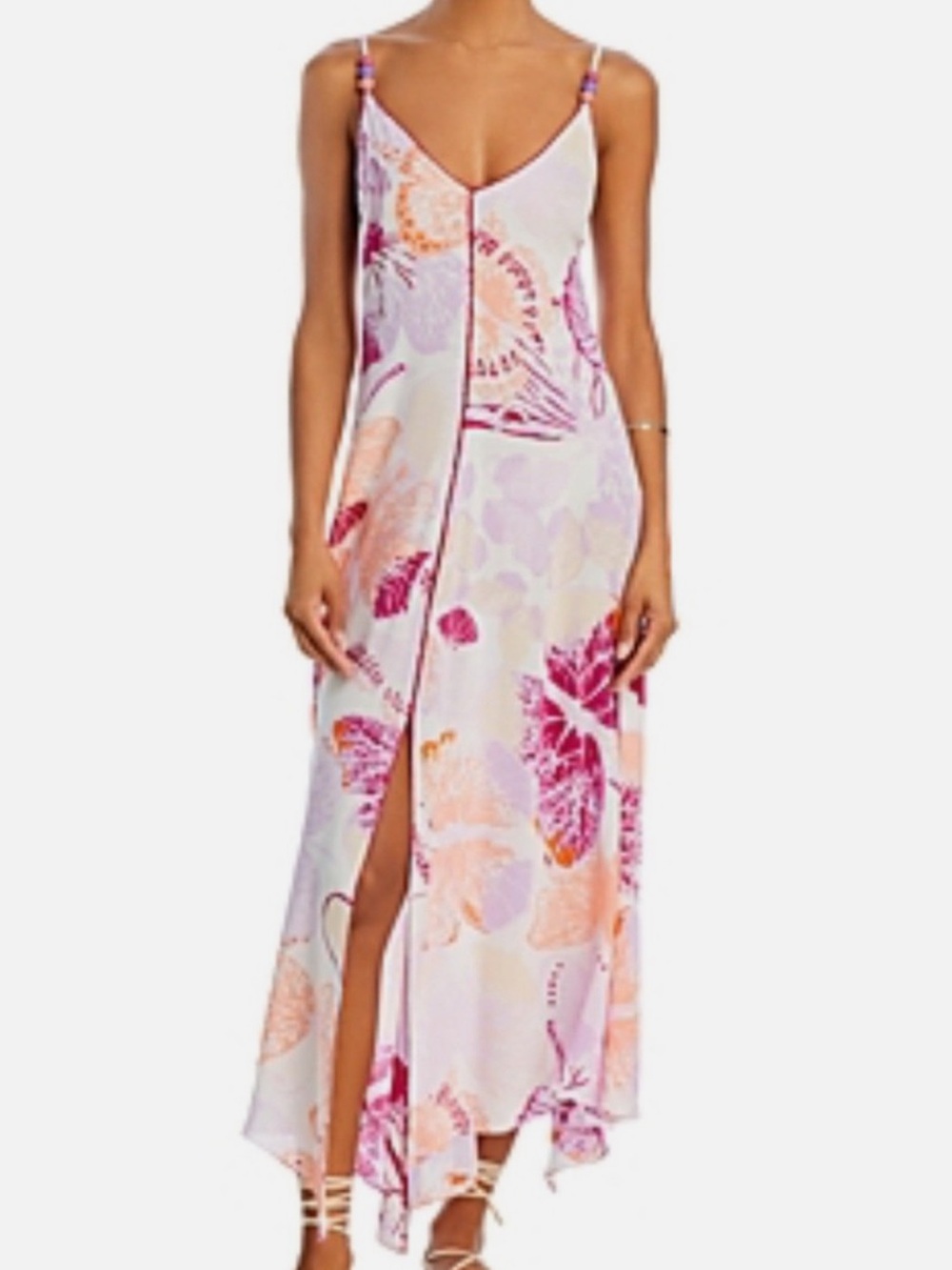 Poupette St. Barth Pink, Lavender & Coral Floral Dress with Beaded Straps